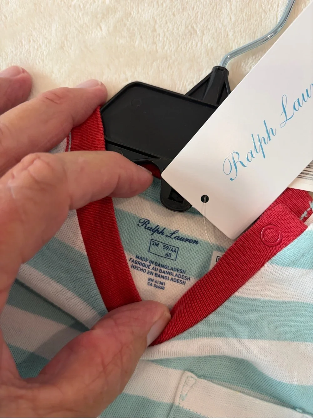 Ralph Lauren Striped Short-Sleeve Tee in Aqua, White & Red Trim